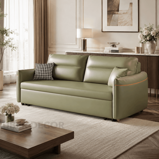 Sanya pull-out sofa – side pocket detail for accessories and remote storage