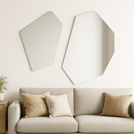 Geometric Frameless Wall Mirror Set of 2- Hexagon Shaped Abstract Modern Stylish Designer Mirrors for Wall Decor