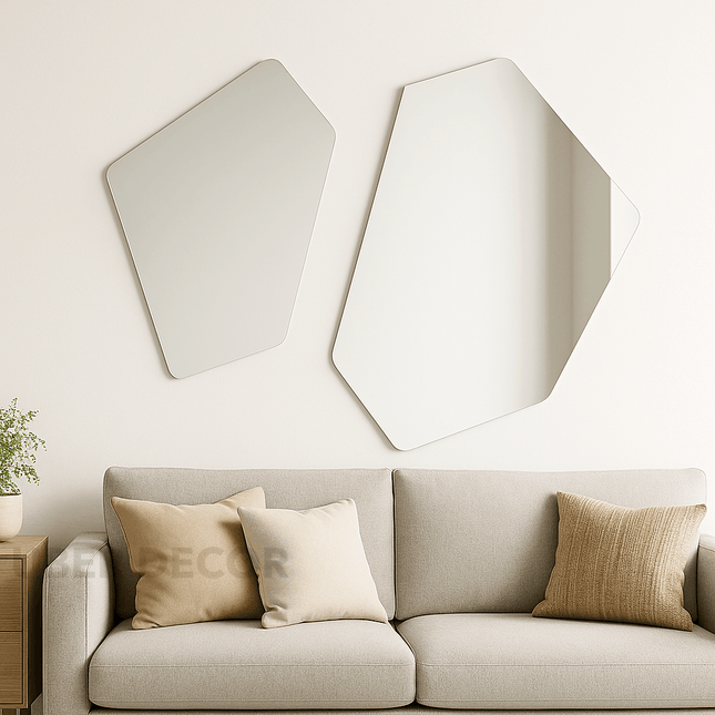Geometric Frameless Wall Mirror Set of 2- Hexagon Shaped Abstract Modern Stylish Designer Mirrors for Wall Decor