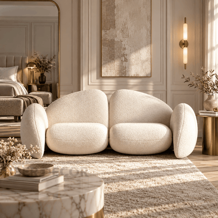 Rumi Modern Wabi Sabi Pebble Sofa Luxury Sculptural Sofa for Living Room, Lounge Area