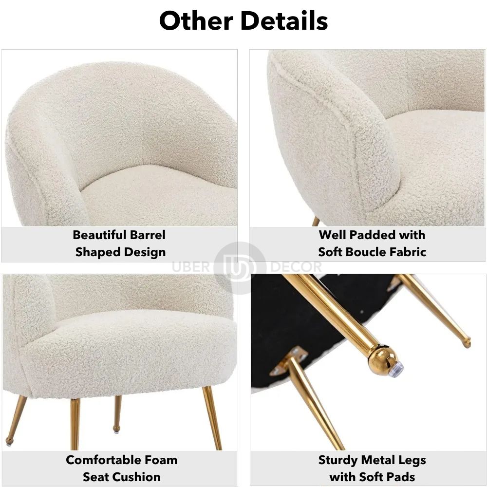 Aurora Upholstered Boucle Chair with Ottoman - Modern Furniture for Living Room, Bedroom and Foyer