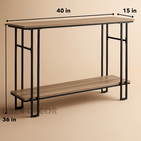 Weybridge Modern Industrial Console Table – Customizable Wood Shelving with Sleek Frame for Entryway or Living Room - Uber Decor