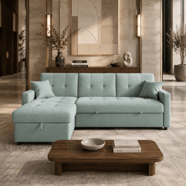 Nestora L-shaped sofa – full sectional view showing corner configuration with chaise