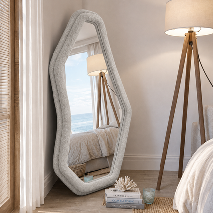 EdgeCraft 6 ft Light Grey Boucle Irregular Mirror – In Stock Asymmetric Mirror