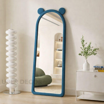 Mickey Ears Upholstered Full-Length Floor Mirror- Cute Bunny Ears Mirror for Kids or Girls Bedroom
