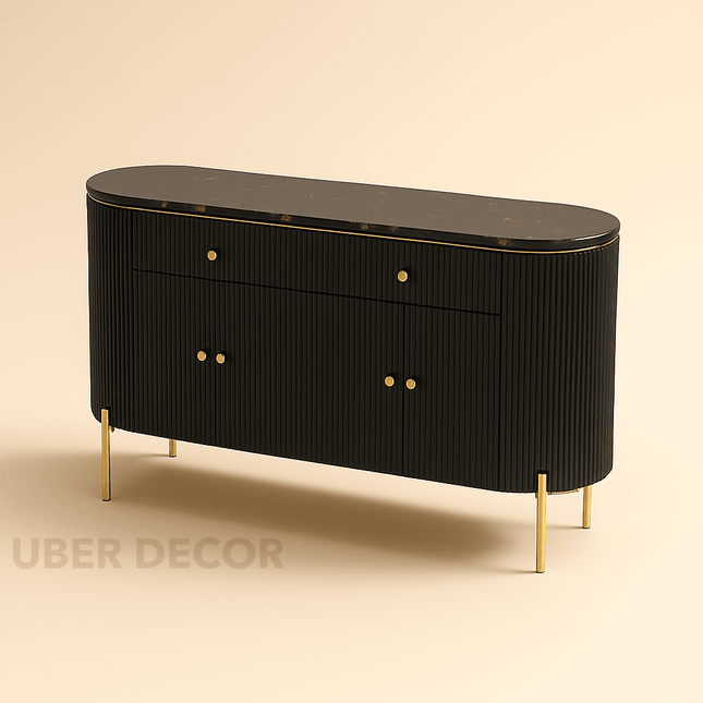 NovaLine Console Table – Custom Marble Top with Fluted Front & Multiple Storage Drawers Mid‑Century Modern Entryway Accent