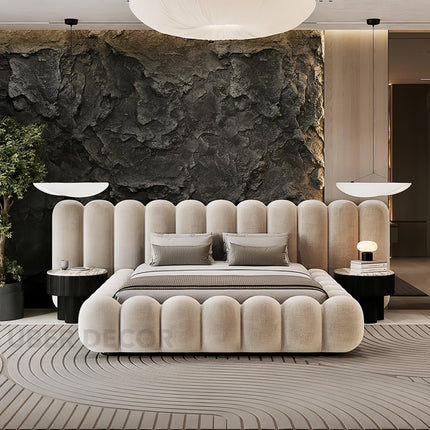 Dreamsphere bed – detail of soft upholstery texture and stitching