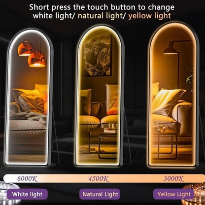 LEDArch - Arched Shape Aluminium Framed LED Full Length Mirror with Touch Button 3 Colour Changing Mode and Stand