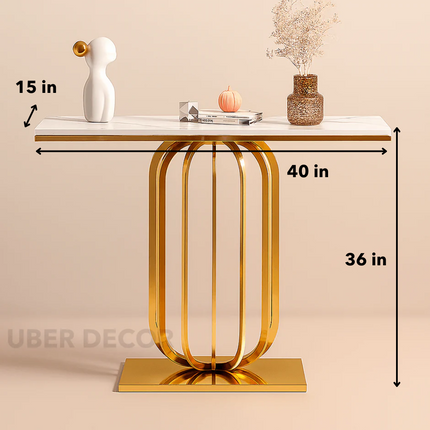 Etoile Crest Console – French Deco Marble Console Table with Luxe Pedestal Base for Hallway Glamour