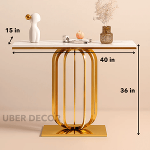 Etoile Crest Console – French Deco Marble Console Table with Luxe Pedestal Base for Hallway Glamour - Uber Decor