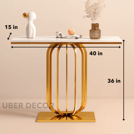 Etoile Crest Console – French Deco Marble Console Table with Luxe Pedestal Base for Hallway Glamour - Uber Decor