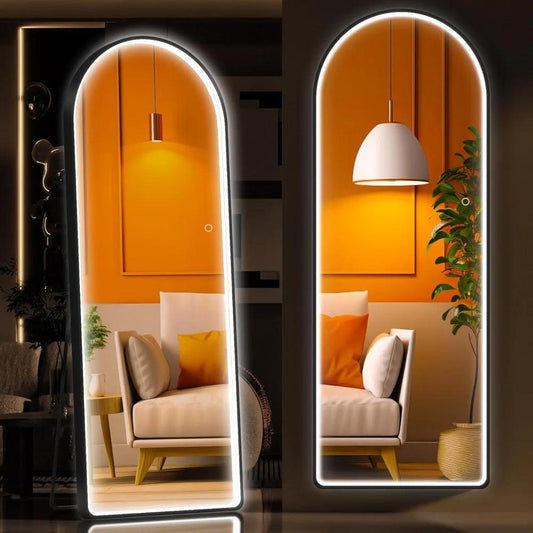 LEDArch - Arched Shape Aluminium Framed LED Full Length Mirror with Touch Button 3 Colour Changing Mode and Stand