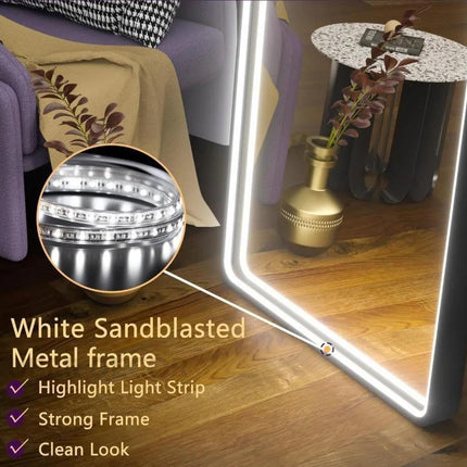 LED Arch - Arched Shape Aluminium Framed LED Full Length Mirror with Touch Button 3 Colour Changing Mode and Stand
