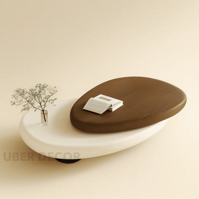 Songhua Contemporary Mid Century Japandi Coffee Table with Organic Two Tone Sculptural Design and Solid Wood Top