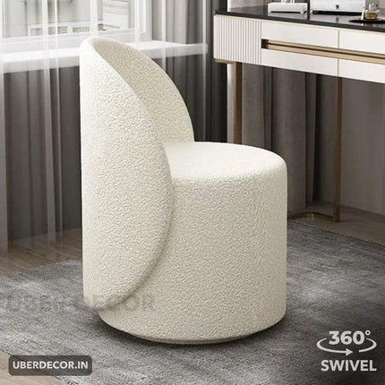 Royal Twirl Swivel Chair- Cute White Backrest Pouffe Chair for Bedroom & Makeup - Uber Decor