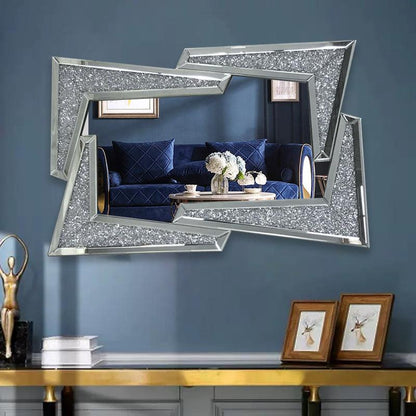 Hestia's Radiance: Angled Silver Crushed Glass Diamond Crystal Mirror for Bedroom or Living Room