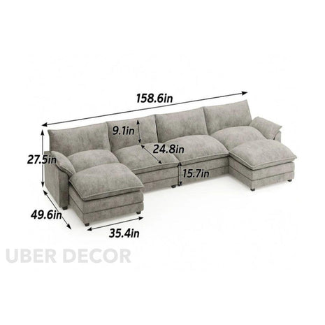 Manila 158" U-Shaped Sofa- 4 Seater Sectional Sofa with Reversible Toffee Chair & Movable Footrest - Uber Decor