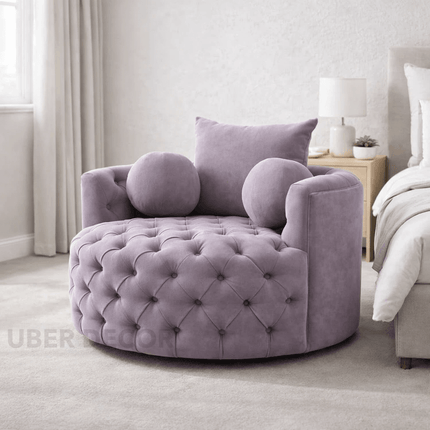 Orania- 360 Degree Swivel Accent Chair Single Barrel Sofa with Round Tufted Base and 3 Toss Pillows