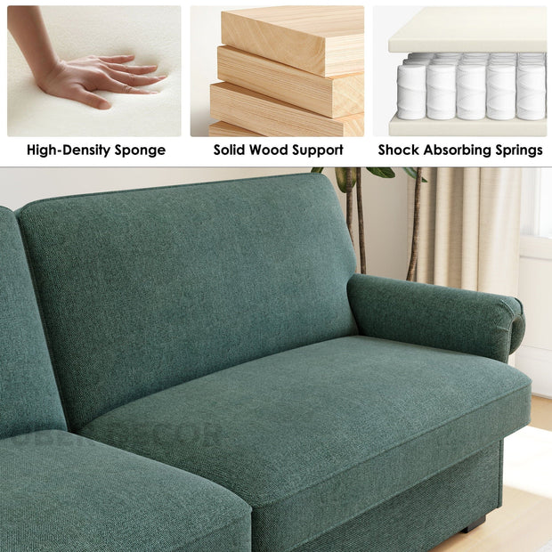 Santorini 71" Sofa- 3 Seater Linen Fabric Sofa with Upholstered Couch with Removable Cushion & Scrolled Armrest - Uber Decor