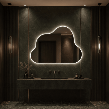 Cloudia Cloud Shaped Frameless LED Wall Mirror with Front or Back Lit for Bathroom Vanity and Modern Interiors