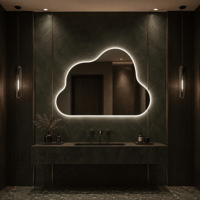 Cloudia Cloud Shaped Frameless LED Wall Mirror with Front or Back Lit for Bathroom Vanity and Modern Interiors