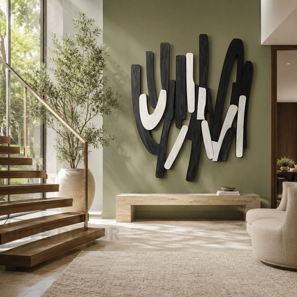Linear Drift Japandi Wooden Wall Art – Flowing Relief for Living Room