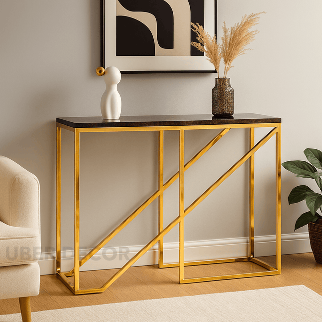 Golden Prism Console Table – Sculptural Mid-Century Modern Hallway Display Console