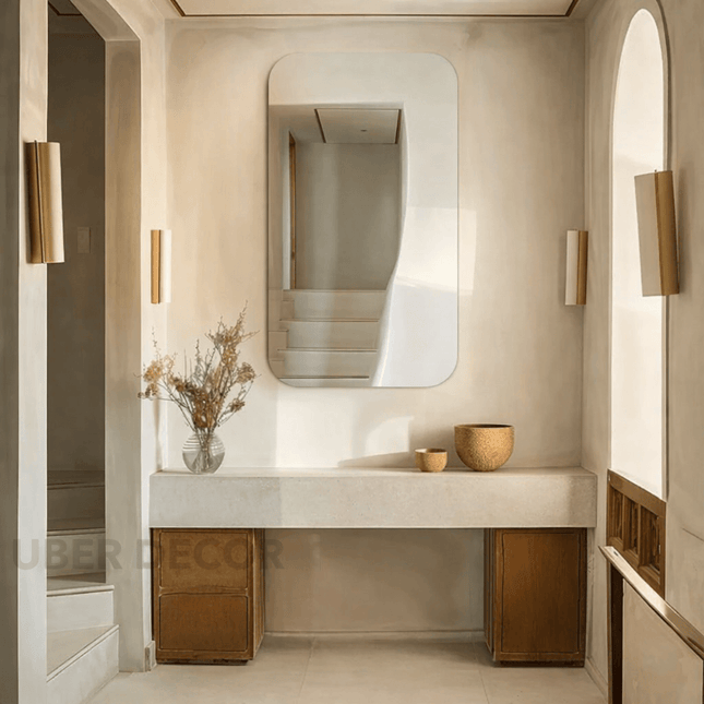 Caro Frameless HD Mirror – Minimalist Rounded Rectangle Wall Mirror for Vanity, Bathroom & Entryway