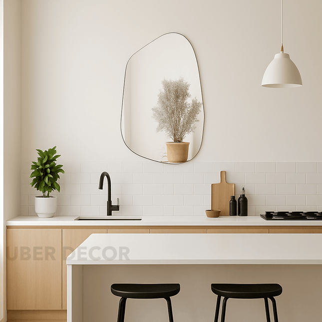 Abstract Frameless Wall Mirror-Unique Stylish Wavy Irregular Mirror Design for Bathroom, Powder Room or Living Room