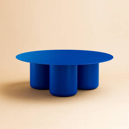 Ord Coffee Table, Modern Sculptural Cobalt Blue Round Minimalist Center Table with Cylindrical Base for Living Room