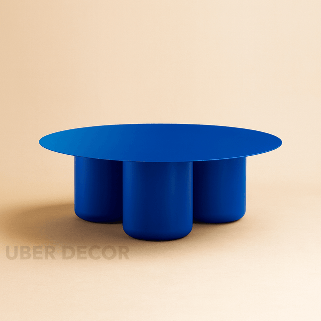 Ord Coffee Table, Modern Sculptural Cobalt Blue Round Minimalist Center Table with Cylindrical Base for Living Room