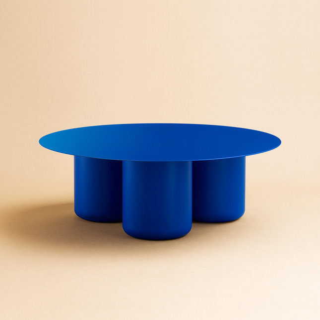 Ord Coffee Table, Modern Sculptural Cobalt Blue Round Minimalist Center Table with Cylindrical Base for Living Room