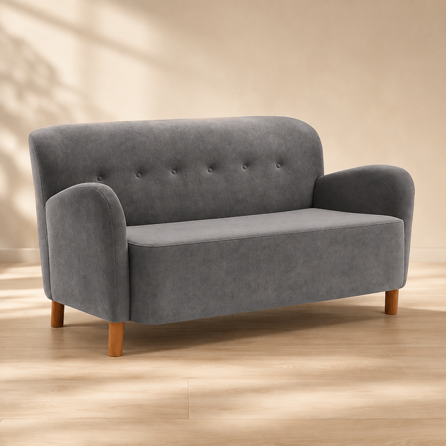 Tunis 59" Wabi-Sabi 2-Seater Curved Loveseat – Japandi Organic Sofa with Wooden Base for Living Room