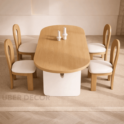 Arelis Oval Dining Table Contemporary Minimal Design Solid Wood Base Made to Order Dining Table for Dining Room and Kitchen Dining Area