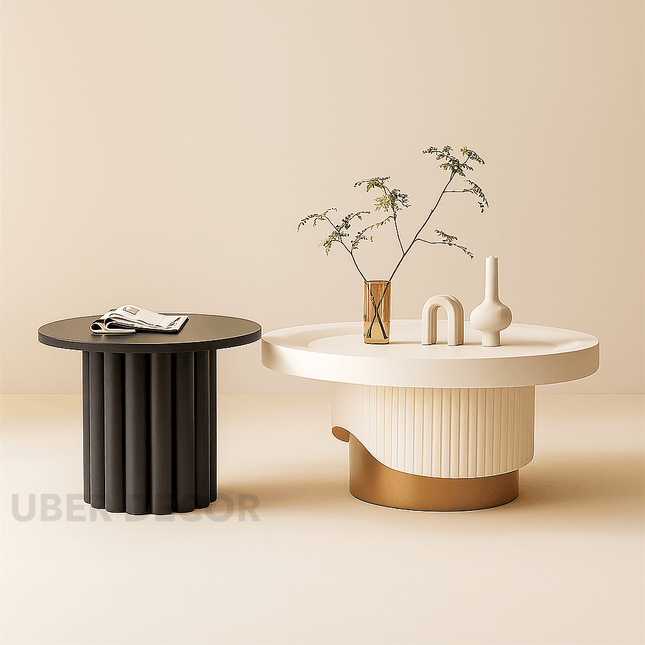 Seine Blanc Nordic Minimalist Round Side Table White MDF Top Natural Wood Legs Matte Finish for Living Room and Bedroom - Uber Decor