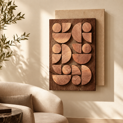 Circle Form Harmony Japandi Wooden Wall Art – Semi Circle for Entryway