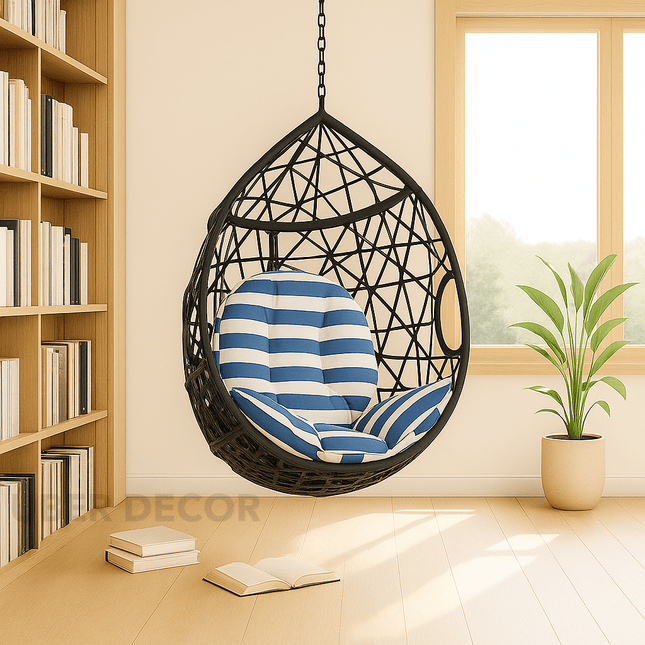 CoastNest Cocoon Swing Chair – Nautical Outdoor Elegance| French Riviera Inspired for Terraces, Patios, Living Rooms & Study Corners