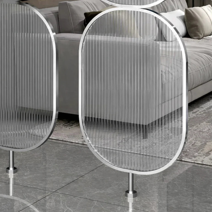 DUORA Stainless Steel Glass Room Divider With Paired Oval Frames For Living Room Lounge And Modern Interior Spaces