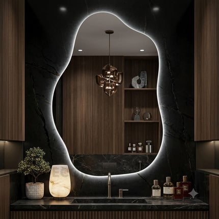 Cove Frameless Pebble LED Mirror with Front or Back Lit for Modern Vanity Spaces