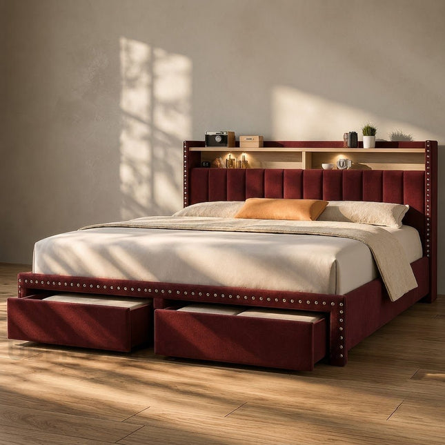 Dreamhold Upholstered Bed – Channel Headboard with Sleek Nailhead Trim