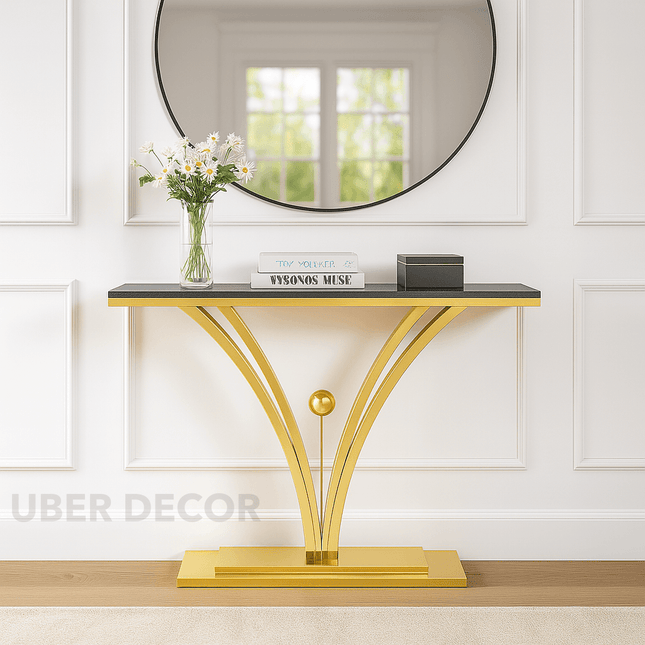 Aurion Wave Console Table – Custom Marble Top with Sculptural Arched Base Mid‑Century Modern Accent