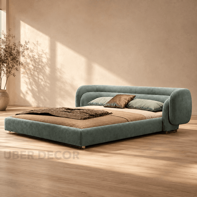 Silent Horizon Curved Platform Bed – Minimalist Luxury Bed