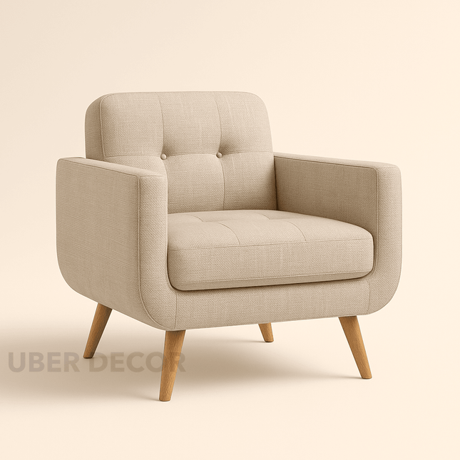 Elena Contemporary Accent Armchair Single Sofa with Linen Upholstery Living Room Furniture