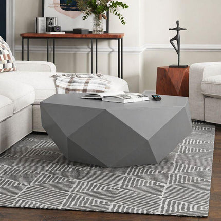 Liffey Modern Geometric Sculptural Wooden Polygonal Center Table for Living Room