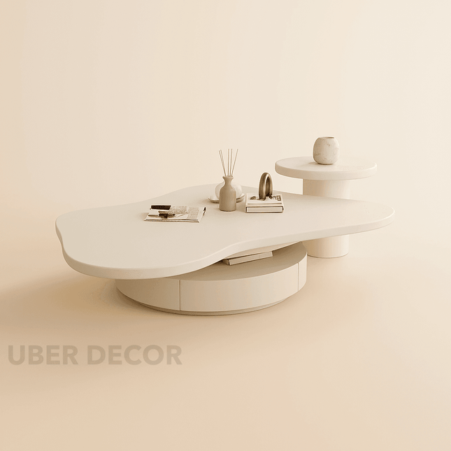 Rio Bianco Italian Light Luxury Cloud Coffee Table Set – With Solid Wood Base – Sculptural Centerpiece for Living Rooms and Lounge Interiors