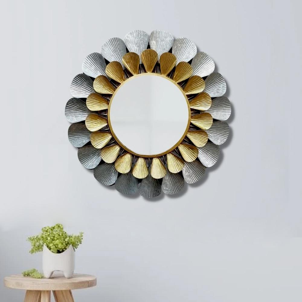 Gold and Silver Petals Decorative Metal Mirror Wall Decoration Metal Wall Art