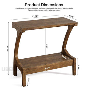 Nara Arc Sofa Side Table – Solid Wood Japandi Modern Accent with Storage Shelf for Living Room - Uber Decor