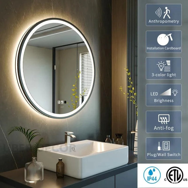 LumiSphere Radiant  Mirror with LED Lights- Touch Sensor Mirror for Bathroom and Bedroom