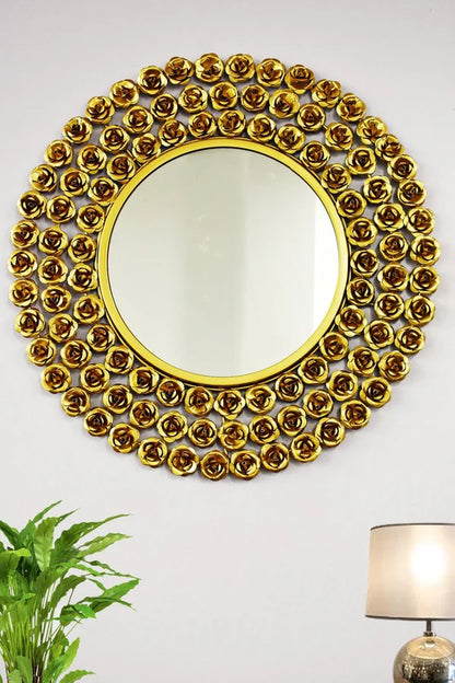 Golden Rose Mirror Metal Wall Art