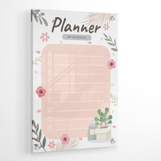 Floral Planner Glass Writing Board- Printed Acrylic Wall Planner